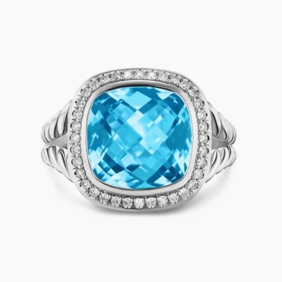 David Yurman Albion Ring Sterling Silver with Blue Topaz and Diamonds, 11mm - Picture 8 of 15